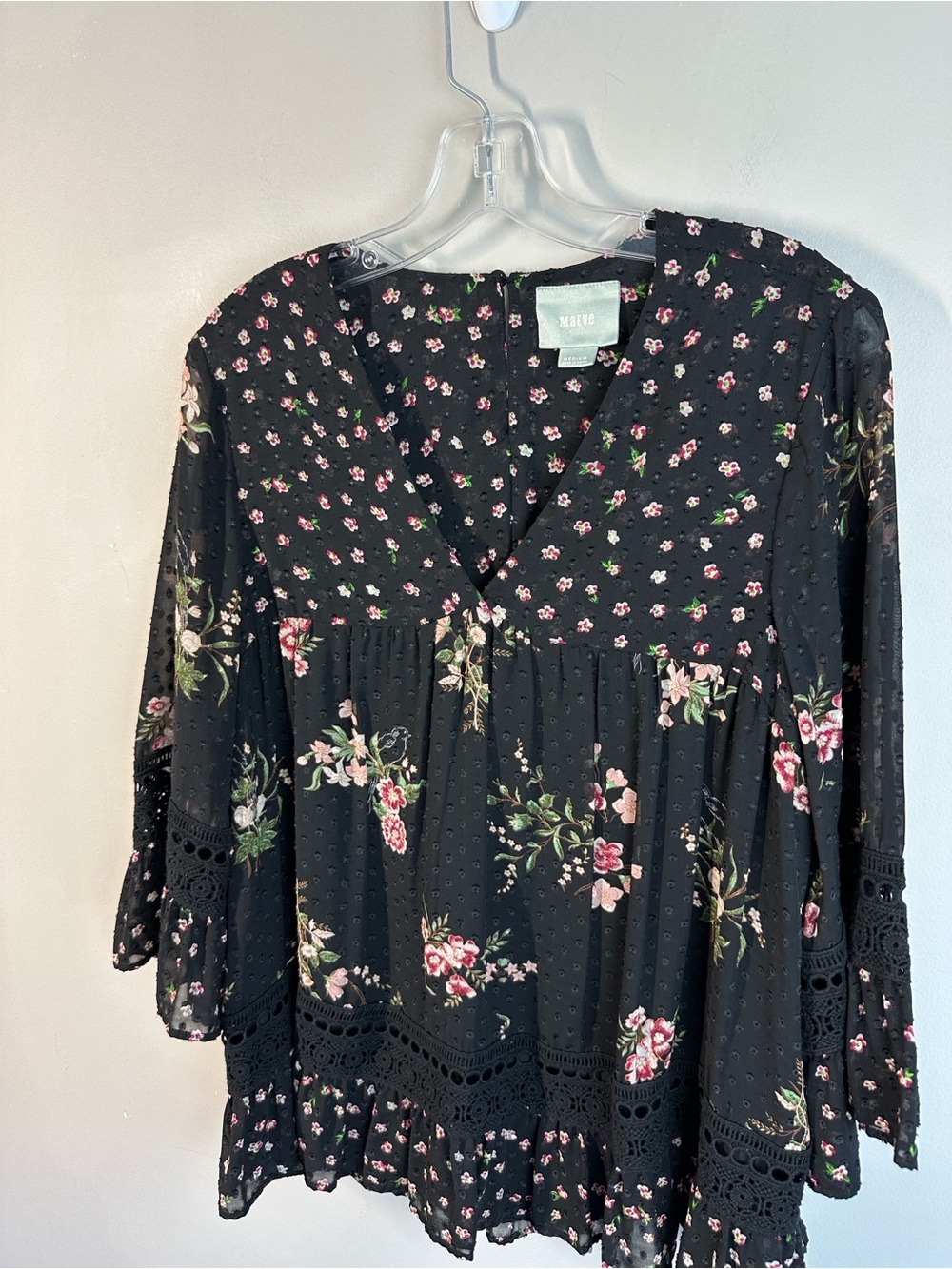 Maeve Anthropologie Black Floral Lace Blouse Size M Cottagecore Whimsigoth - Picture 9 of 11